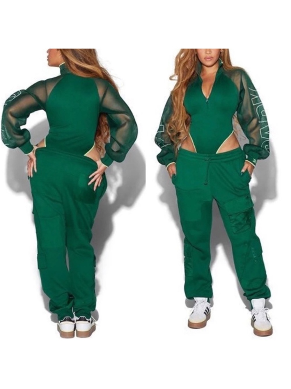 NWT Adidas x Ivy Park Mesh Long Sleeve Bodysuit Sise 3X In Dark Green